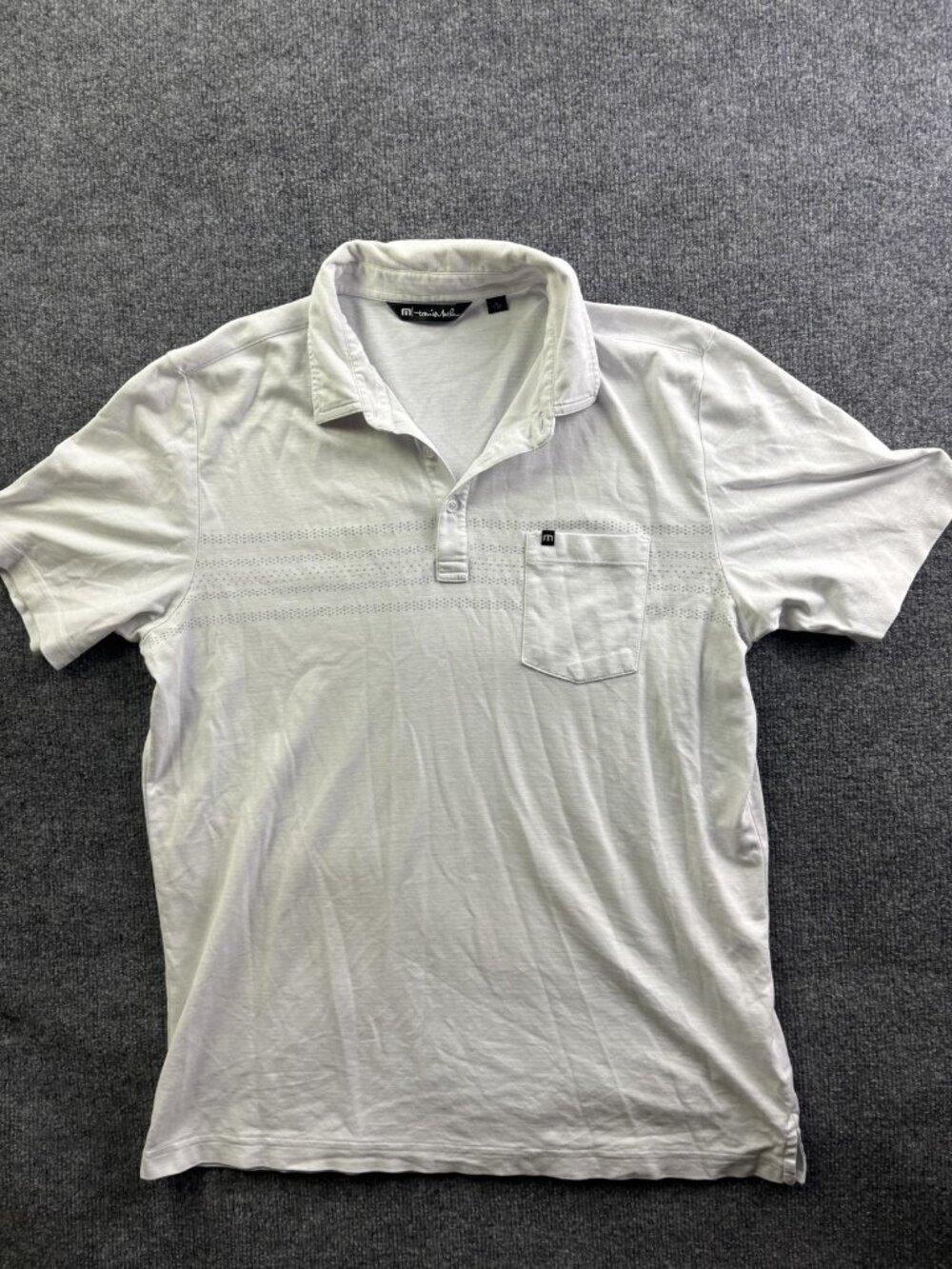 TravisMathew Polo Shirt Mens Large White Stripe Pocket Golf Performance‎ Casual
